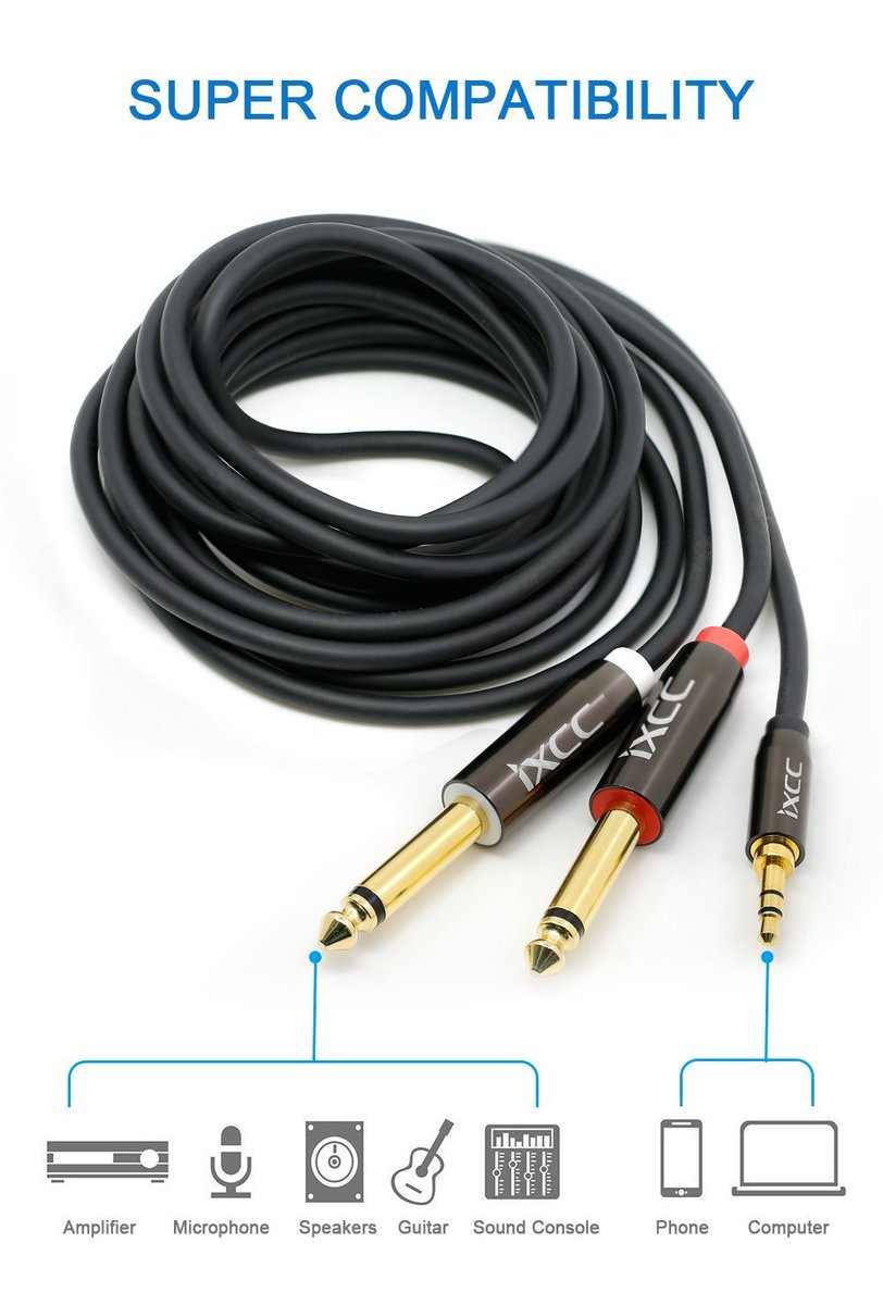 iXCCOfficial's tweet photo. #NewProduct Check out iXCC's new 10ft Gold Plated 3.5mm 1/8" TRS to Dual 6.35mm 1/4" TS Mono Y-Cable Splitter Cord! https://t.co/YmDlRKDnIC https://t.co/5UxWU8OZZO