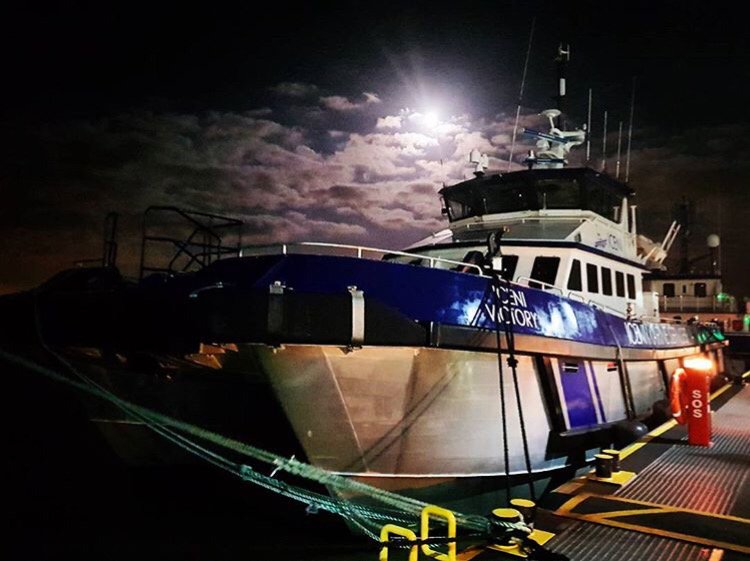 Iceni Victory tucked up safely in Mostyn for the evening.