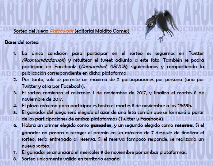 comunidadaruok's tweet photo. ¡Sorteamos un Patchwork de la editorial @MalditoGamesES, candidato a juego del año 2016 en España! ¡solo tienes que seguirnos + rt!🎲😬 👌 https://t.co/OvRyVexDIl
