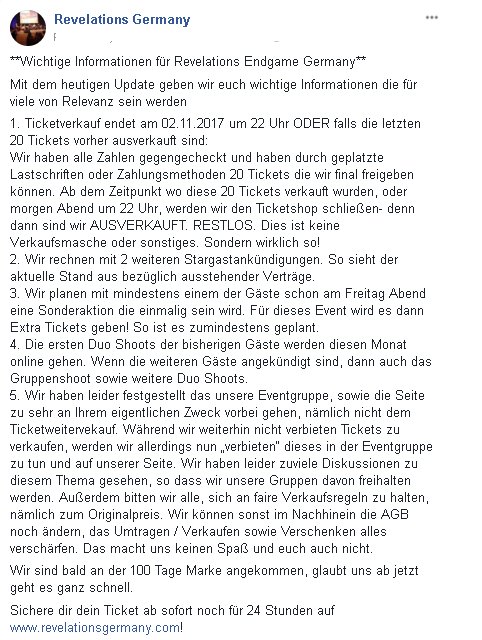 RevelationsGer's tweet image. Wichtige Updates für Revelations Germany! Important Information for Revelations Germany! Please Read Below! #revelationsendgame #pllcon