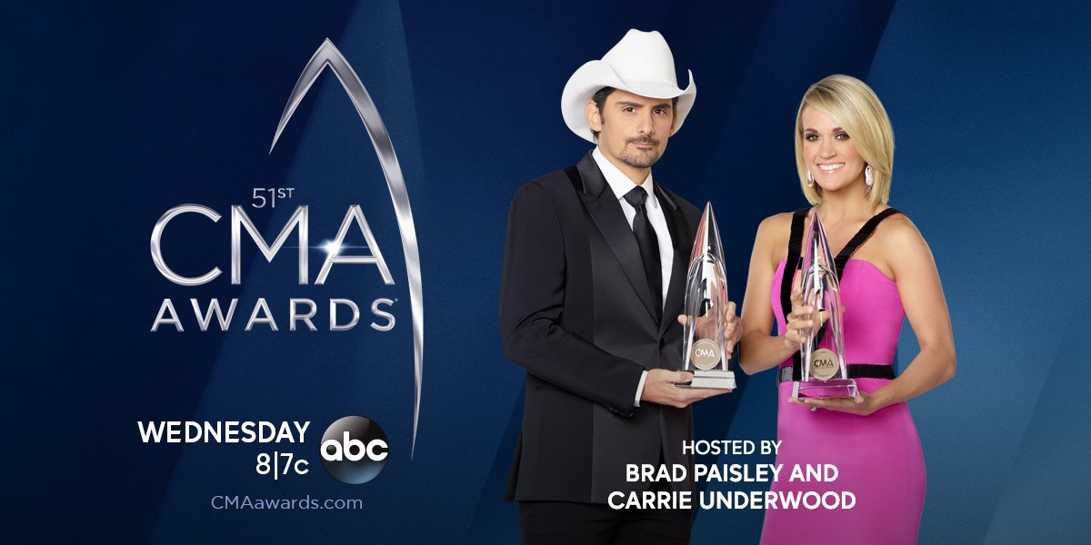 Don’t miss <a href="/BradPaisley/">Brad Paisley</a> &amp; <a href="/CarrieUnderwood/">Carrie Underwood</a> host <a href="/CountryMusic/">CMA Country Music</a>’s #CMAawards LIVE Wed 11/8 at 8|7c on <a href="/ABCnetwork/">ABC</a>!