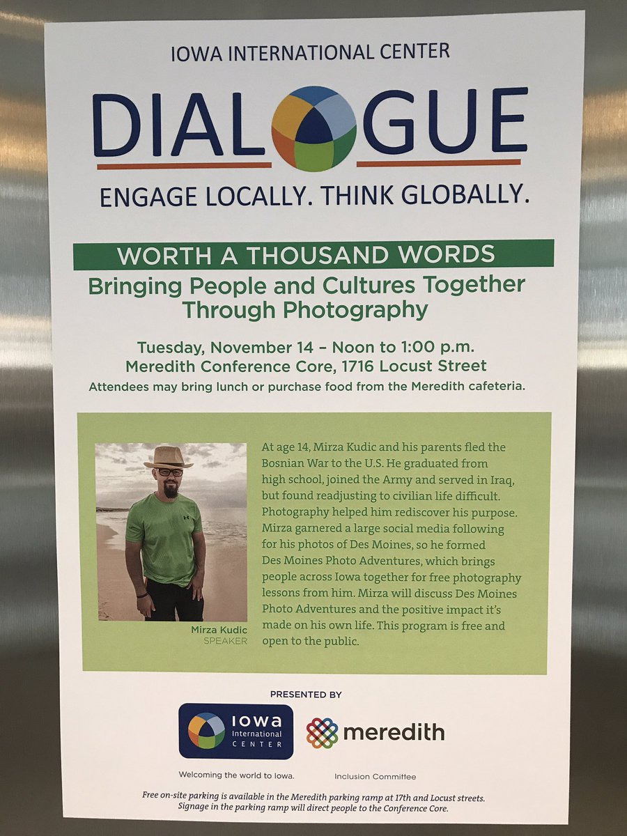 Put Nov 14th on your calendar and come check out the next IIC Dialogue Series event!  Bring a lunch and hear how photography changed Mirza Kudic's life. #iowa #immigrants
