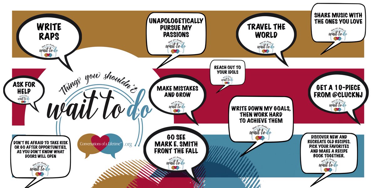ConversaLifetim's tweet photo. We asked you to share what #ThingsYouShouldntWaitToDo and we have compiled all your responses onto our digital collage wall! https://t.co/w9RfVrivvy