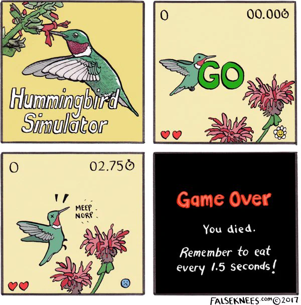 Neat fact: hummingbirds are the most common animal used to make hyperbolic and oddly specific assertions!
https://t.co/dbfLP7JOVj #falseknees #comic #webcomic #hummingbird #meepnorp 