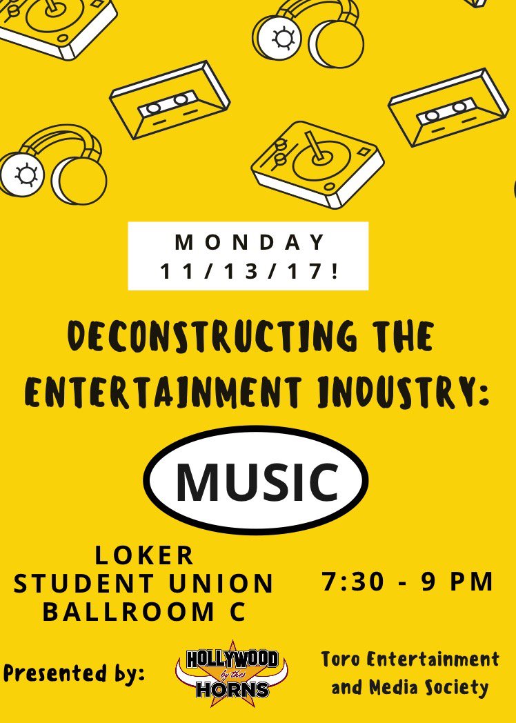 CSUDH_Com_Dept's tweet photo. Mon. Nov. 13. "Deconstructing the Entertainment Industry: Music," featuring several professionals from the LA area @DominguezHills https://t.co/jNyhg4Krni