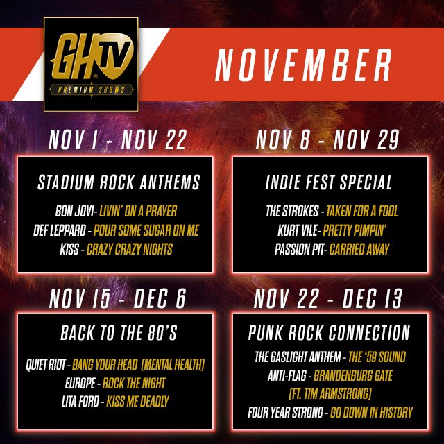 GuitarHero's tweet image. Who's ready for November?! Check out the upcoming Premium Shows starting this month in GHTV.