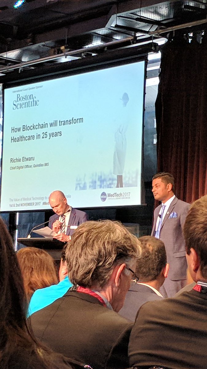 HWLEHealth's tweet photo. It was great to hear from @RichieEtwaru about #blockchain transforming #healthcare at the @MTAA5 #MedTech17 conference this morning https://t.co/jaqQWj6GCx