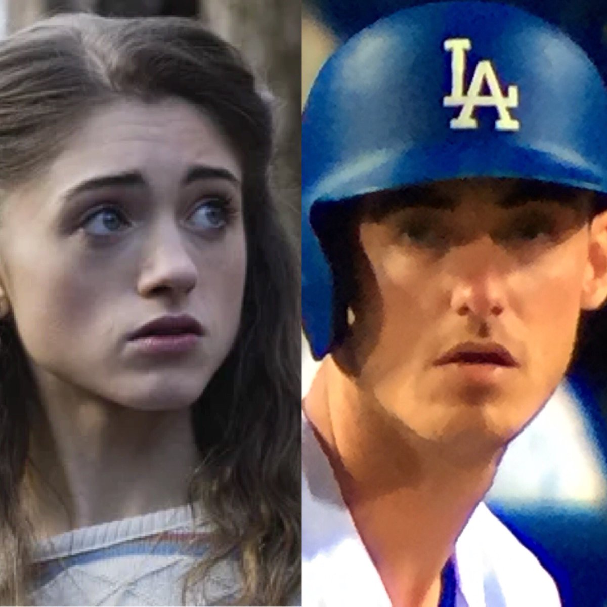 CharlieHatfield's tweet photo. Is Bellinger Nancy Wheeler from Stranger Things? #worldseriestrivia #strangerthings #worldseries #bellinger #nataliadyer #dodgers https://t.co/DMzwQ5WNqt