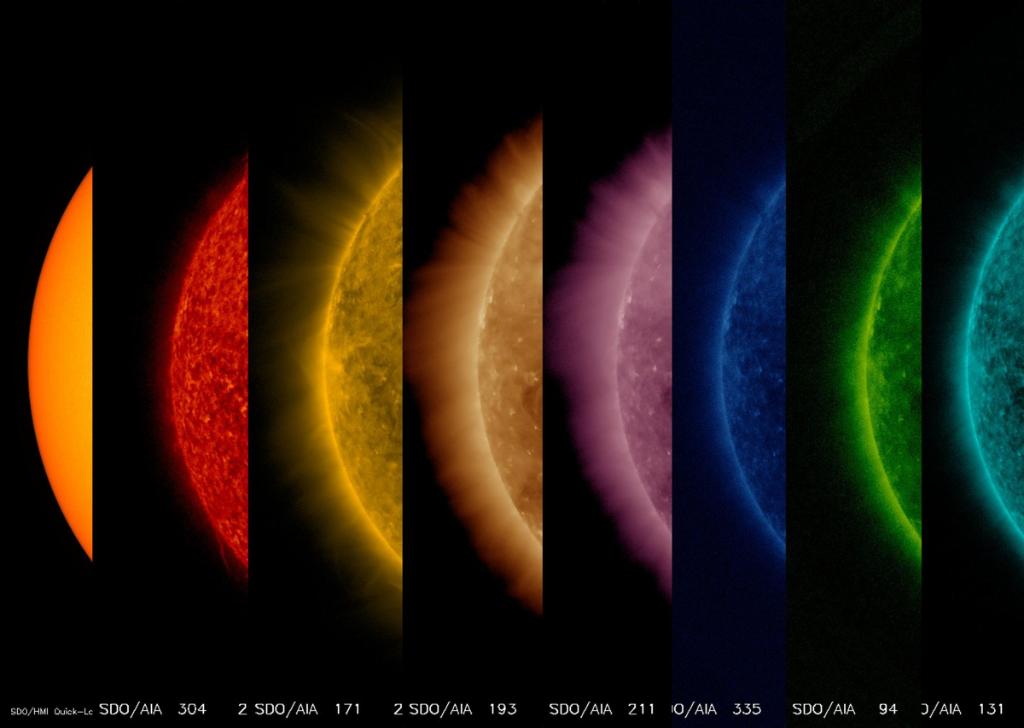 NASA's tweet photo. Hot…hotter…hottest! This sequence of pics shows the Sun from its 6,000°C surface to its 10M°C upper atmosphere: https://t.co/8BpYon3WFy https://t.co/TnPcwol3CW