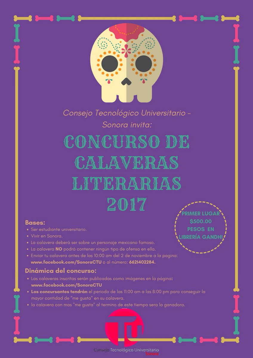 SonoraCTU's tweet photo. Este 2 de noviembre te invitamos a participar en el concurso de calaveras literarias. ¡Crea la tuya! #SomosRED https://t.co/QmmVlPw6UU