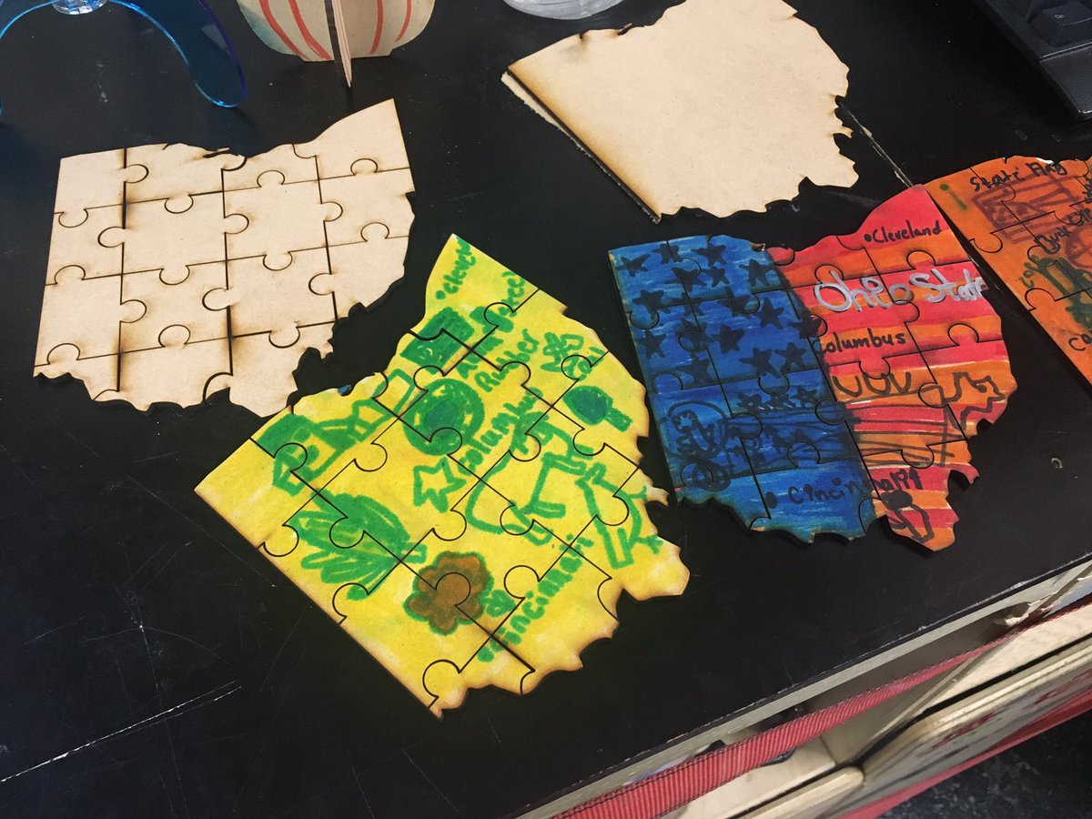 CMSDfablab's tweet photo. Awesome day @HGSTEM216 making Ohio puzzles and mythical creatures in the mobile #fablab #markered #ohio #lasercut https://t.co/EvGg1XtPHL