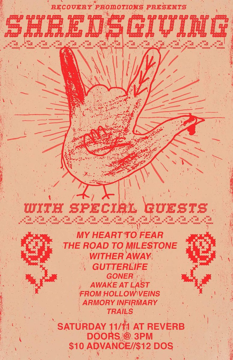 We're playing this sick lineup 11-11 with <a href="/myhearttofear/">My Heart to Fear</a> <a href="/road2milestone/">theroadtomilestone</a> and many more sick bands. Come through and scoop some cheap merch!