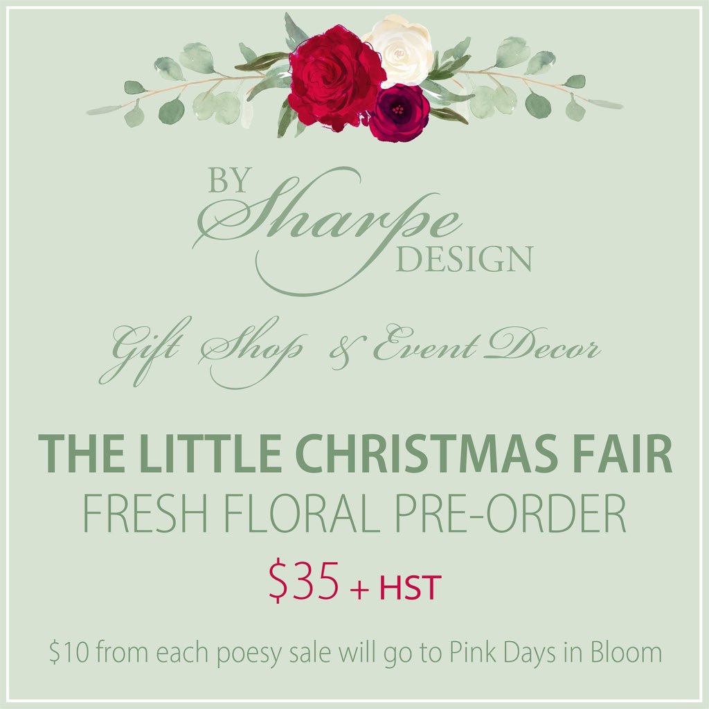 BySharpeDesign's tweet photo. Pop by The Little Christmas Fair at Rocket this Sunday, Nov. 5th! We'll donate $10 from each floral arrangement sold to Pink Days in Bloom 😊 https://t.co/wOxaSS4yl9