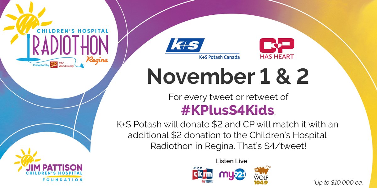 Brad Wall (@bradwall306) on Twitter photo Hey SK, @CPhasHeart @KPlusSPotashCan donating $4 today & tomorrow to <a href="/PattisonKids/">Jim Pattison Children's Hospital Foundation</a> for every tweet/RT of #KPlusS4Kids. Let’s make it happen! Hey SK, @CPhasHeart @KPlusSPotashCan donating $4 today & tomorrow to <a href="/PattisonKids/">Jim Pattison Children's Hospital Foundation</a> for every tweet/RT of #KPlusS4Kids. Let’s make it happen!