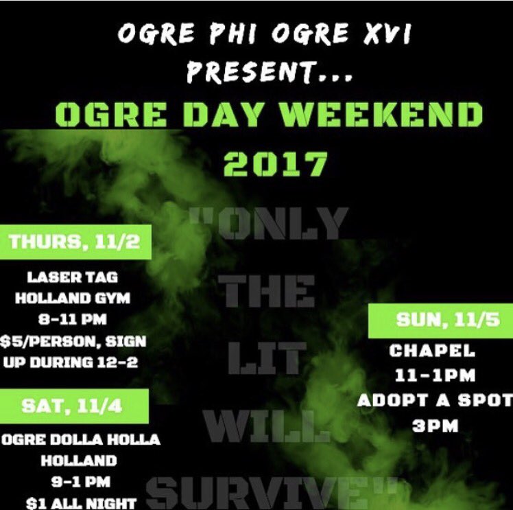 ophioxvii's tweet photo. *Updated Ogre Day Weekend Schedule! 
#ophio16 #ophio17 #ogredayweekend #ogrelasertag #OgreDollaHolla #yearoftheogre https://t.co/cmVHf9DGNV