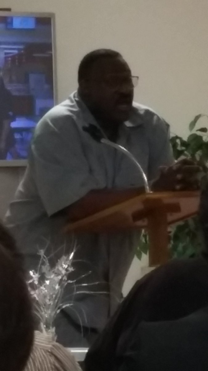 CyDwms's tweet photo. Board Chair Claude Cooper addresses the supporters of Halifax County Schools at Lebanon Church at Community Conversation event. #halifaxrise https://t.co/gaWwadAKa6