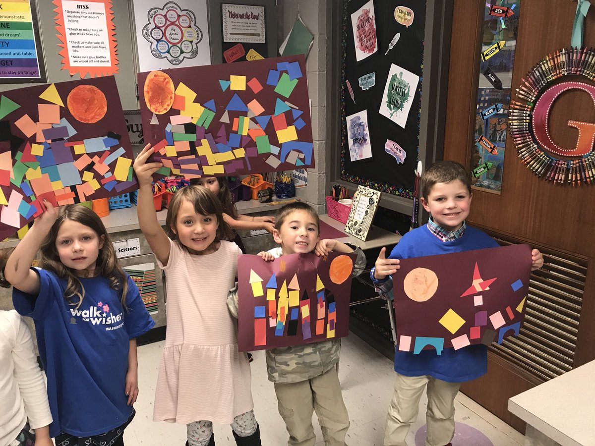 ses_art's tweet photo. Kindergarten made Paul Klee Collage castles today! Miss Fearon’s class is very creative! https://t.co/GkCh9y8OEl
