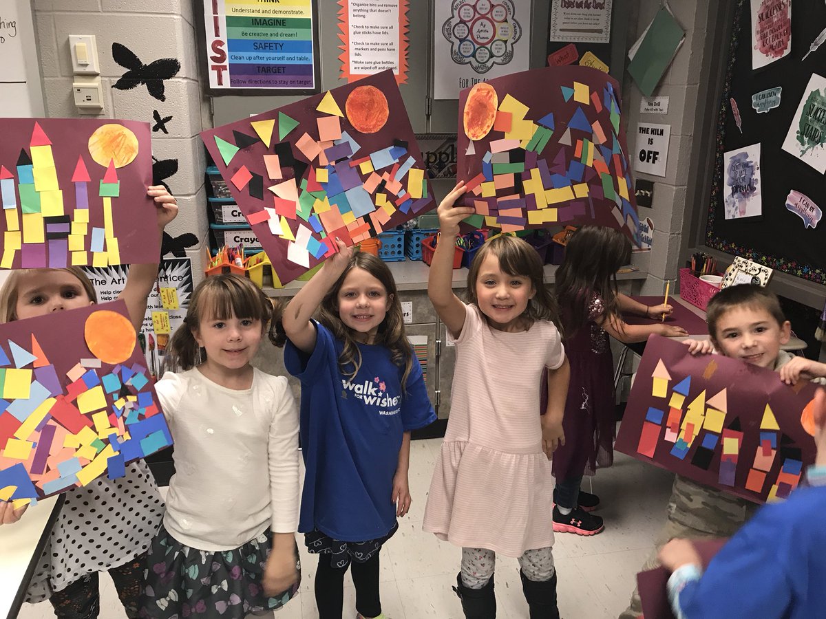 ses_art's tweet photo. Kindergarten made Paul Klee Collage castles today! Miss Fearon’s class is very creative! https://t.co/GkCh9y8OEl