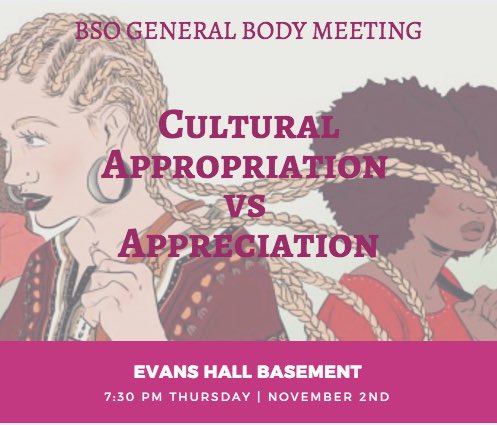 SimmonsBso's tweet photo. In Light of the passing of Halloween, please join us for a discussion on Cultural Appropriation vs Appreciation. All nationalities welcome❤️ https://t.co/A4LuCo8Tfi