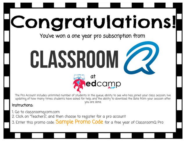 #EdCampAOP just received our FIRST sponsor for 2018!! Thank you @theClassroomQ!  Mark your calendars &amp; plan to join us on 2/24/18. #cantwait