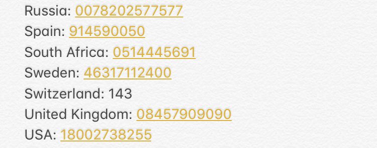 maaxkiing's tweet photo. phone numbers for suicide prevention lifelines around the world.
they’re there to listen, a retweet could save a life.
#SuicidePrevention💛🎗 https://t.co/OJGHrnnqhv