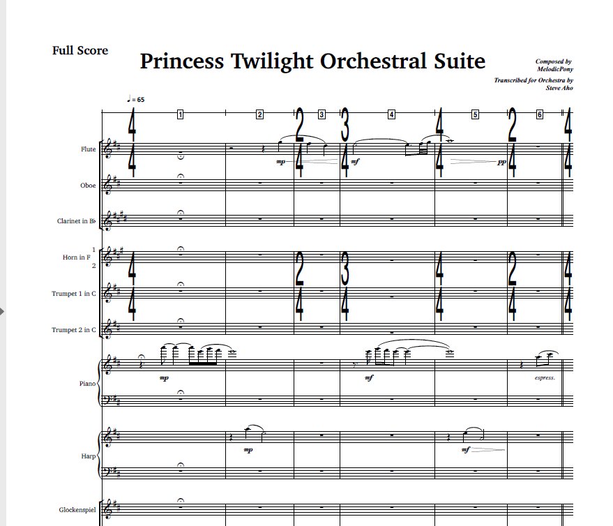 MelodicMemorial's tweet photo. We'd like to thank the very talented Steve Aho (https://t.co/JhjeSBFf1G) for transcribing MelodicPony's Princess Twilight Orchestral Suite https://t.co/tsrOwSFFHY