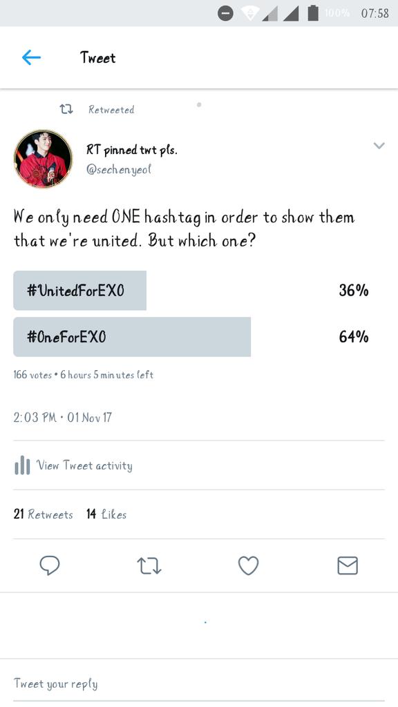 sechenyeol's tweet photo. After quite some time, most of the people who voted chose #OneForEXO.Let's trend it, shall we? Let's all become #OneForEXO #엑소  @weareoneEXO https://t.co/mZuVTWBl32