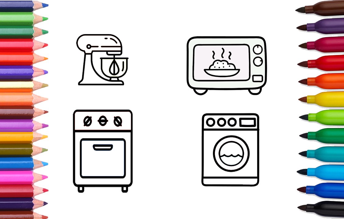 PlaytimeMagic's tweet image. How to Draw Kitchen and Laundry Playset for children | Coloring pages for kids | Learn colors youtu.be/opPoHVSydEo Subscribe, Like,Share😍