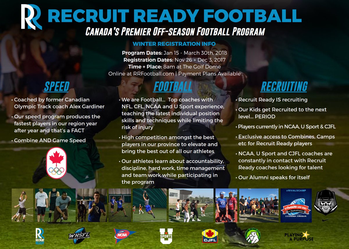 Recruit Ready 2018 Winter Program Registration is set! Go where the scouts go! Speed.. Football.. Recruiting #RRFAM