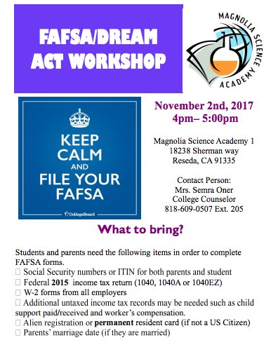 msa1reseda's tweet photo. Do not forget to join us tomorrow  for our FAFSA/ Dream Act work shop! #msa1 #fafsa #dreamact #dreamactworkshop https://t.co/FCpTdHd7tQ