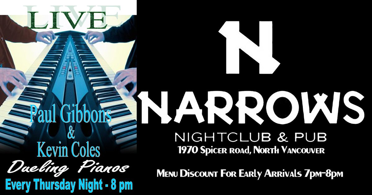 DuelingPianosVN's tweet photo. Next thursday we start playing weekly at Narrows Pub! 8pm @NarrowsNorthVan #duelingpianosvancouver #pianobar #narrowspub https://t.co/npWkKKtqqq