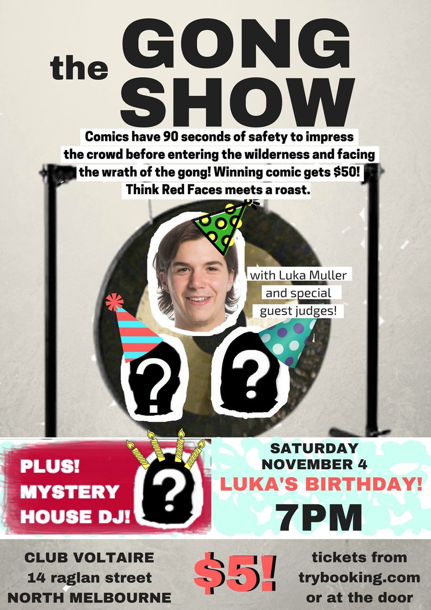 SATURDAY! 😎
Featuring <a href="/LukaCMuller/">Luka Muller</a> @PeterTheJones <a href="/alexmward/">Alex Ward</a> &amp; <a href="/micomfestival/">Melbourne International Comedy Festival</a> RAW Winner ANGUS GORDON!

#whatsonmelb #melbourne