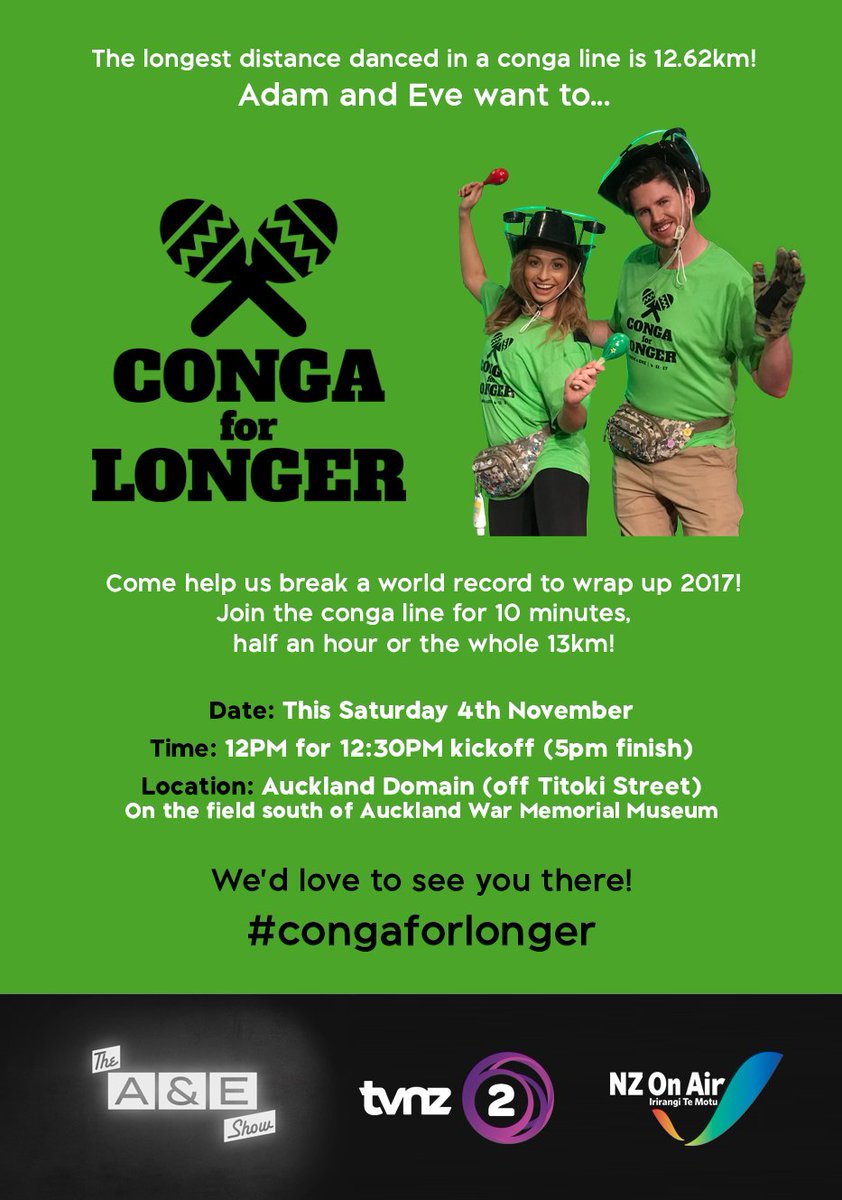 We're trying to break a conga world record and need your help! If you live in Auckland - JOIN US THIS SATURDAY! goo.gl/XMyyZK