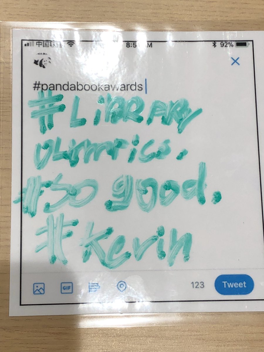 pandabookawards's tweet photo. @CGrabenstein Kevin, a student from Daystar Beijing #dsgrows digs #libraryolympics #pandabookawards @DannyGlasner https://t.co/lKLxCSegk2