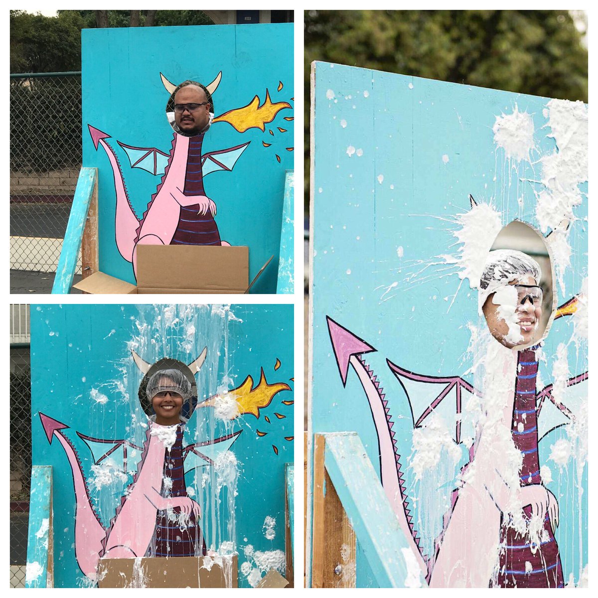 ATP_PUSD's tweet photo. Thanks to staff who agreed to have plates of whipped cream thrown at them! #4GoodCause #Room14Coffers @PomonaSELPA @PomonaUnified https://t.co/upWzq1sWax