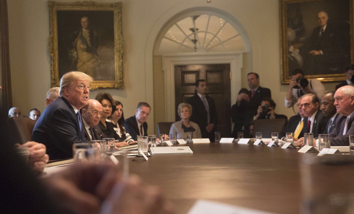 Great mtg w/ @Cabinet today. Tomorrow, I will be announcing the new head of the Fed. I think you will be extremely impressed by this person!