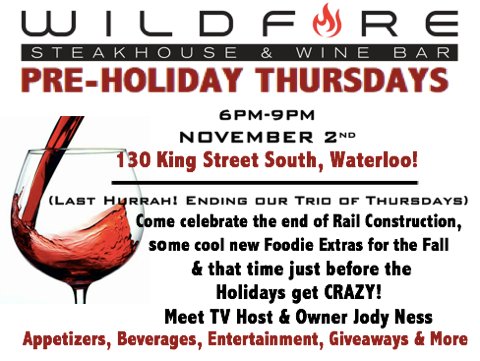 resourcemedia's tweet photo. Join Jody Ness for a party at #WildfireWaterloo 130 King St S, Waterloo Thurs Nov 2 from 6-9 pm for complimentary food &amp; drinks https://t.co/iZ3ng1UEAt