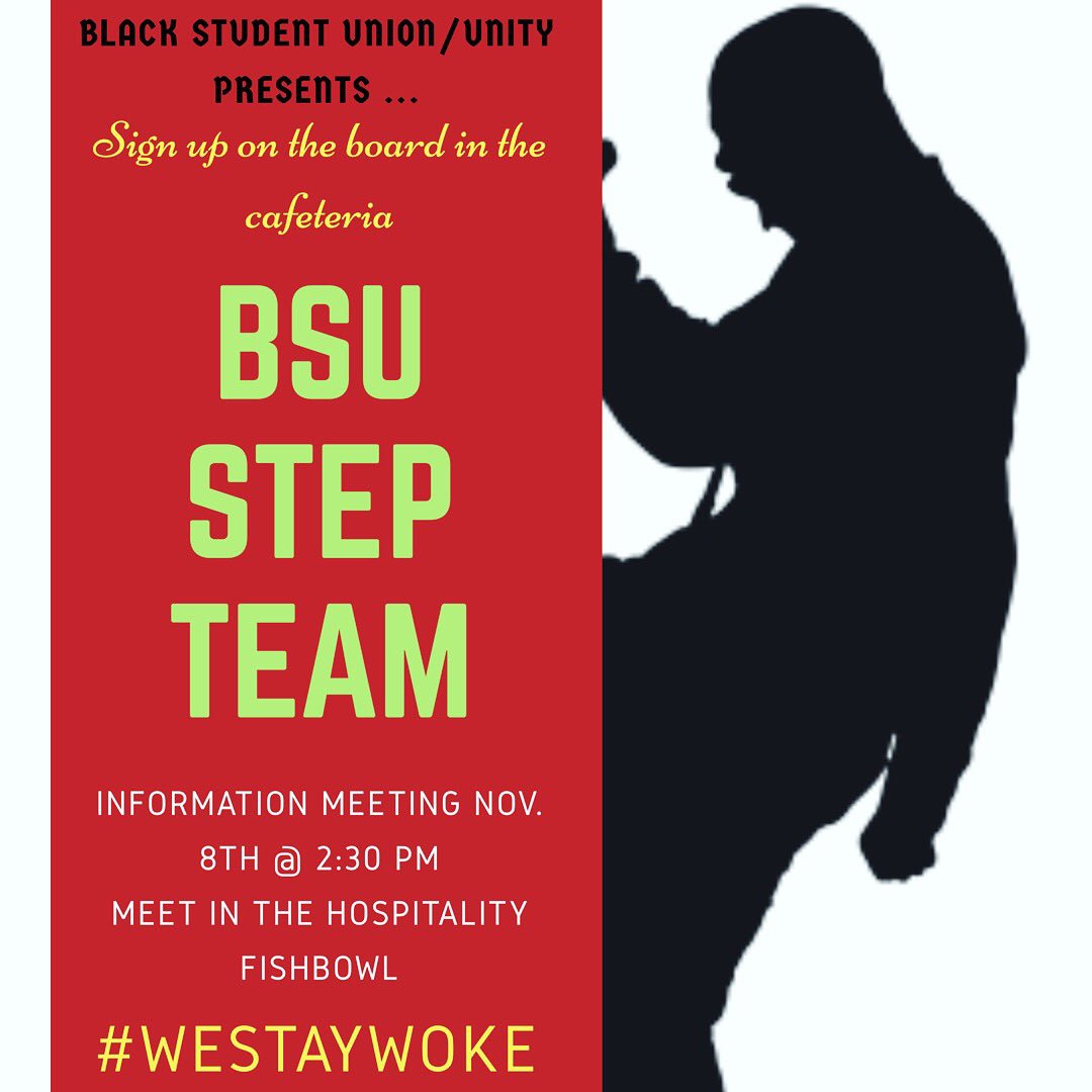 BSU/Unity is creating a Step Team ! Stop by on Nov 8th for more information! 
Don’t forget to join BSU/UNITY we welcome EVERYONE ❤️ !