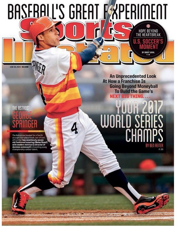 BradGalli's tweet photo. Not only did Sports Illustrated nail it with the Astros cover, George Springer is the MVP. https://t.co/w7kygM9ThU