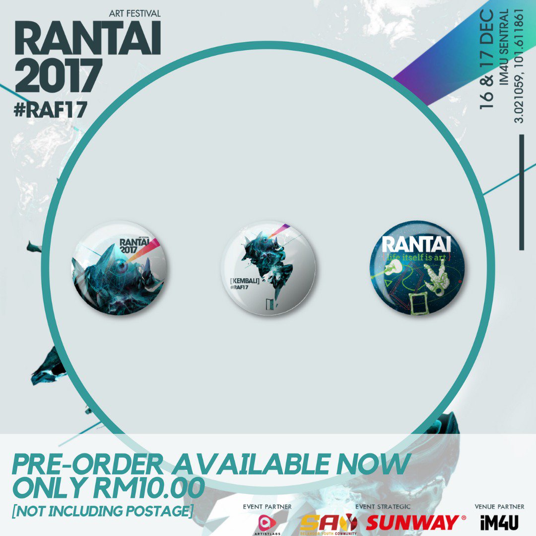 Rantaiart's tweet photo. RANTAI ART FESTIVAL 2017 OFFICIAL MERCHANDISE
NOW AVAILABLE FOR PRE-ORDER!
#RAF17 #rantaiart #rantaimerch https://t.co/1zvbVsATKl