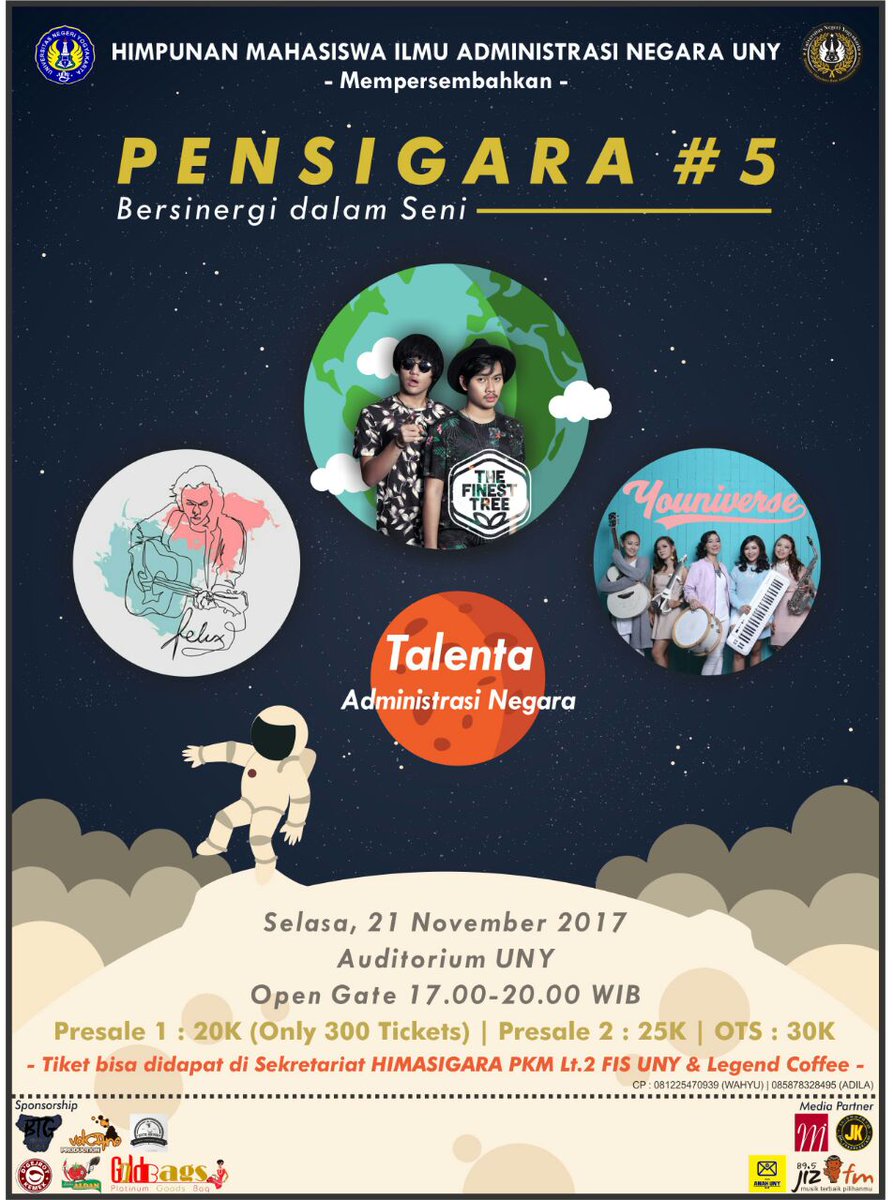 PaiminJK's tweet photo. PENSIGARA #5 "Bersinergi Dalam Seni"
W/ @theFinestTree @felixirwans Youniverse etc
(21/11/17) @ Auditorium UNY
HTM: 20K-30K
Info @himasigara https://t.co/jjZAA33jzp