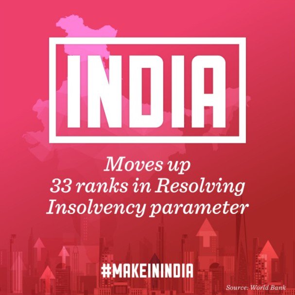 Closing the gap with the best in the world. India up 33 ranks on World Bank's Resolving Insolvency parameter (DB Report 2018) #EoDBIndia