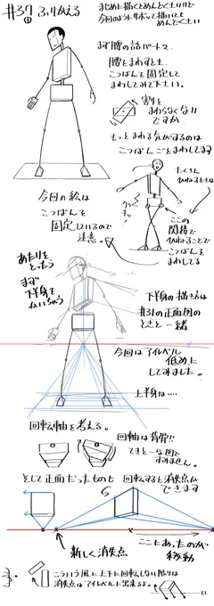 【段階的に上手くなる37日目】腰の動きシリーズ。今回難しいです!2枚目の描き方はわからなかったら感覚でも〇。というかすでに感覚です。厳密に製図するともっと複雑になります。4枚目は今回というよりこれからいろいろなポーズを描いていくにあたっての注意です。タグ→ #段階的に上手くなる 