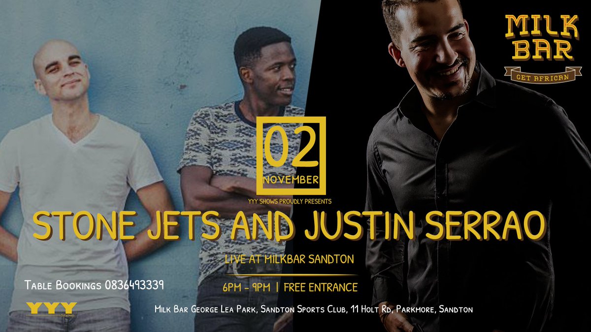 Some tasty tunes for you tonight at <a href="/milkbar_sa/">Milk Bar</a>  Sandton with Stone Jets  and @justinserrao. FREE entrance and a fantastic Thursday evening.