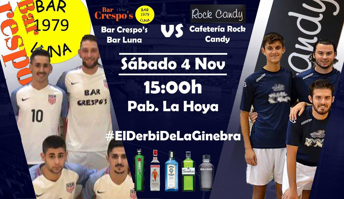 Esta semana tenemos el #DerbiDeLaGinebra🍸 a las 15:00h en La Hoya.
@barcrespolunaAP vs @Cafet_RockCandy

¿Donde se celebrará el tardeo🎉🎊🍻?