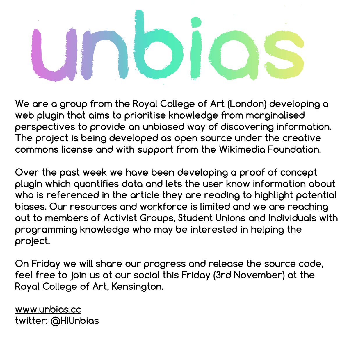 HiUnbias's tweet photo. https://t.co/D69WjER55P join us this Friday for our social https://t.co/875O0u2uHP https://t.co/CPaockjSJQ