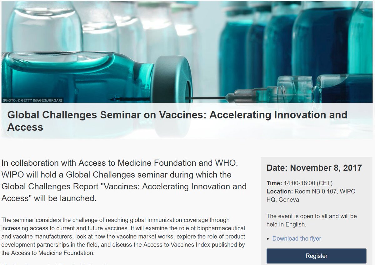 AtMIndex's tweet photo. On Nov 8, our @JayasreeKIyer will address the @WIPO Global Challenges seminar on #vaccines: https://t.co/VWEC91v73v #ATVI2017 https://t.co/DgNeyzRwoX