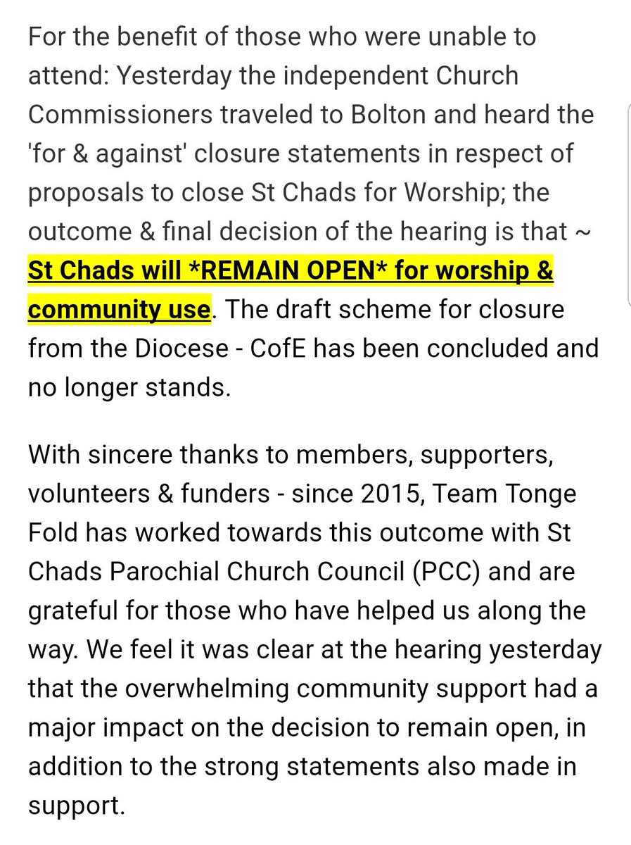 TeamTongeFold's tweet photo. @boltonlive TONGE FOLD COMMUNITY RALLY TO SAVE ST CHADS CHURCH FROM CLOSURE (update following Public Hearing 01.11.17) #community #bolton https://t.co/4RPEm5YJYF