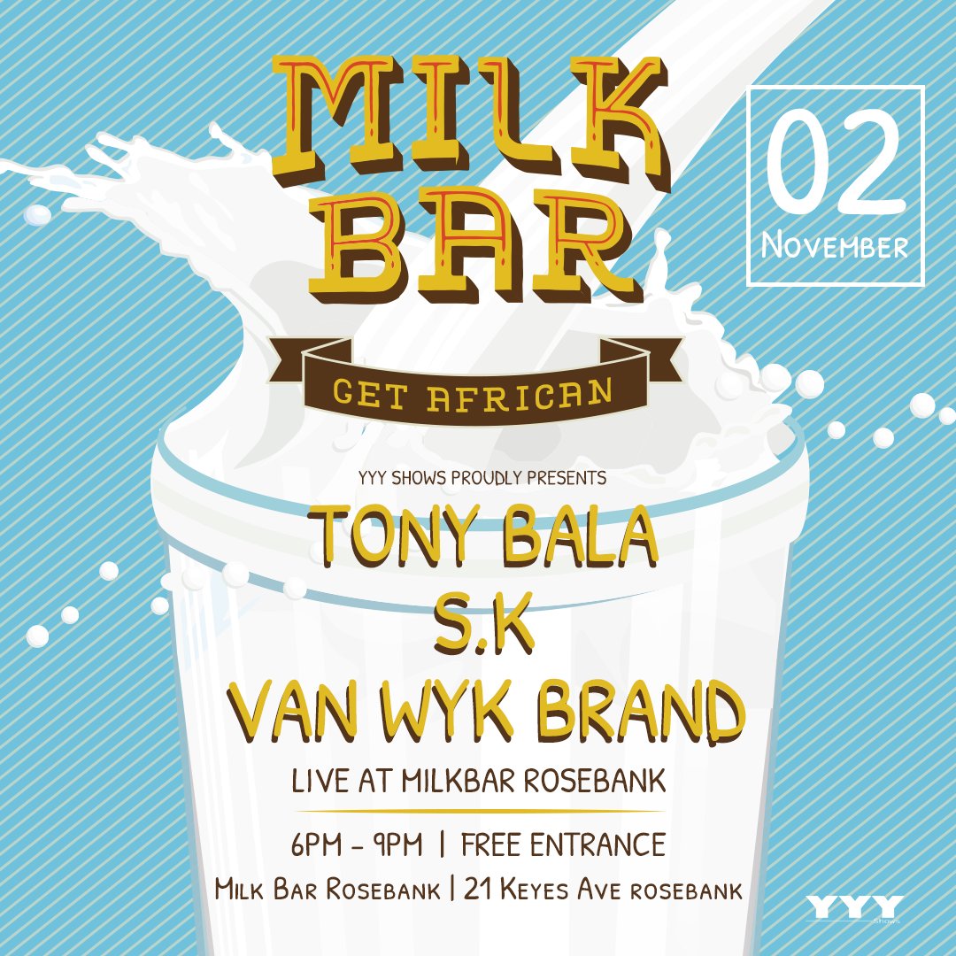 Mr Tony Bala and Van Wyk Brand will be singing you into pure happiness tonight at Milkbar Rosebank. Free Entrance and GREAT music.