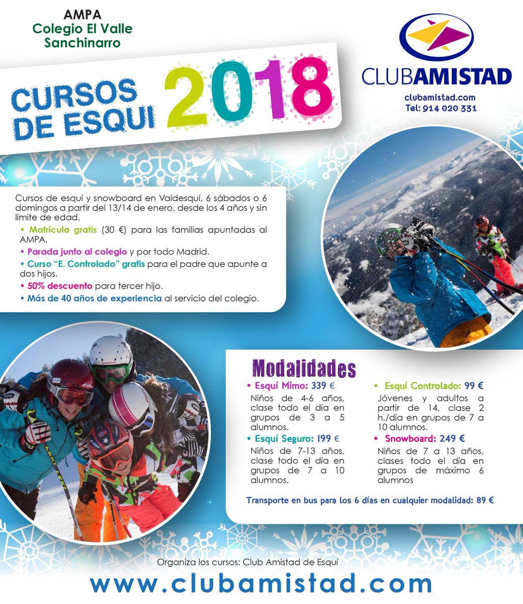 ApaValleSanchi's tweet photo. Cursos de #esquí en la sierra de #Madrid 2018 @ClubAmistad #AmpaValleSCH https://t.co/AcAIf8kqr3